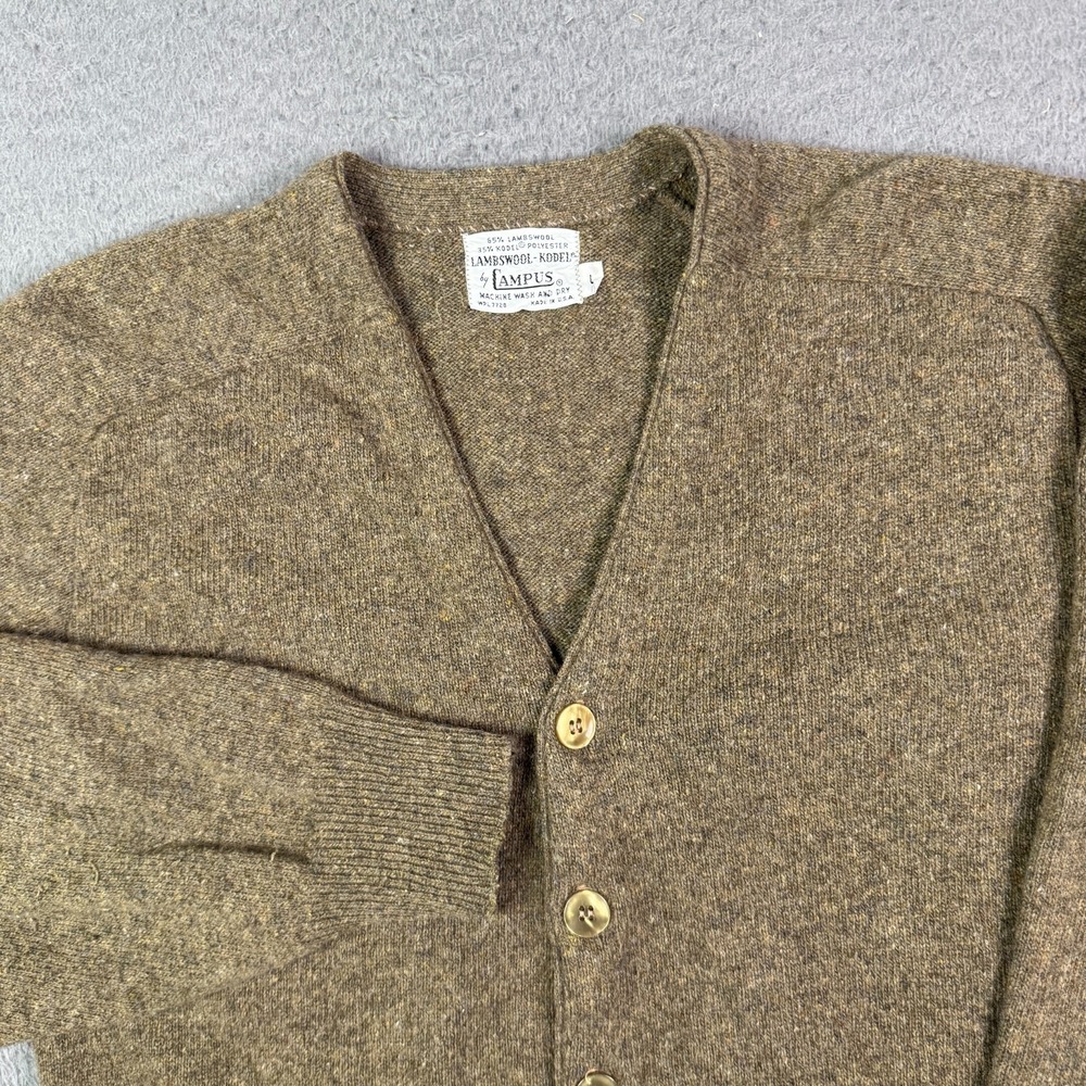 Vintage Lambswool Kodel Campus Cardigan Sweater Mens L Brown USA Made 60s 70s